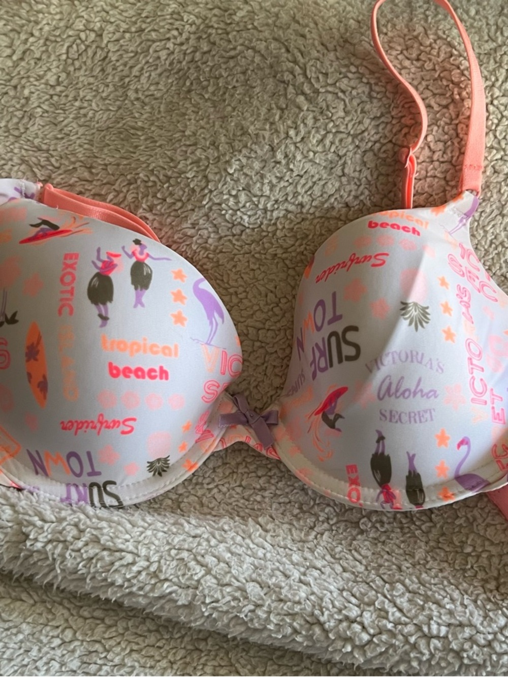 Victoria's Secret Coral & Lavender Tropical Print 34C Bra